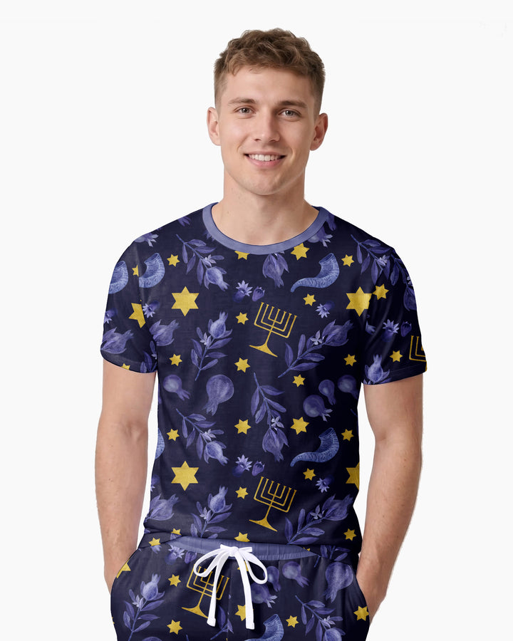 Rosh Hashanah Night Family Matching Bamboo Men Short Sleeve Short Pajama Set