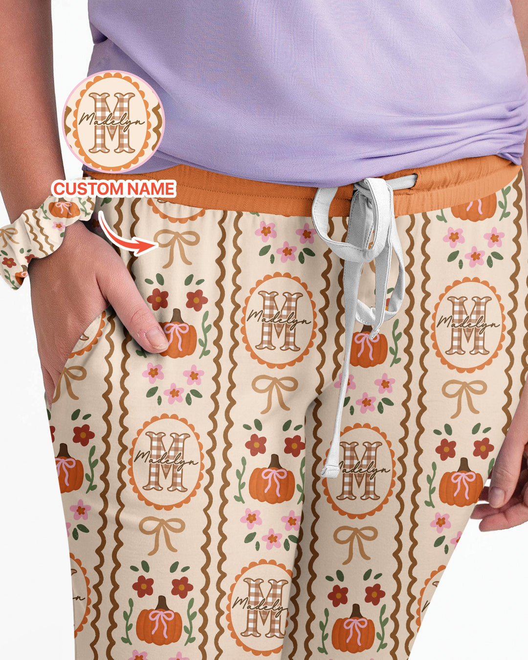 Custom Name Pumpkin Cottage Bamboo Women Pajama Set