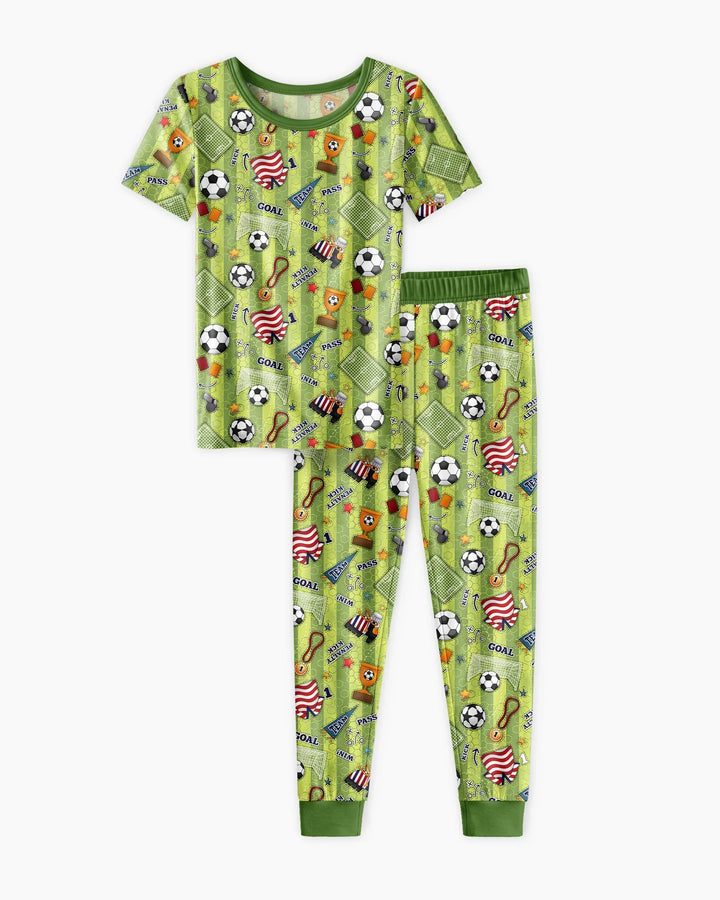 I Love Sports Soccer Bamboo Two Piece Short Sleeve Pajama Set
