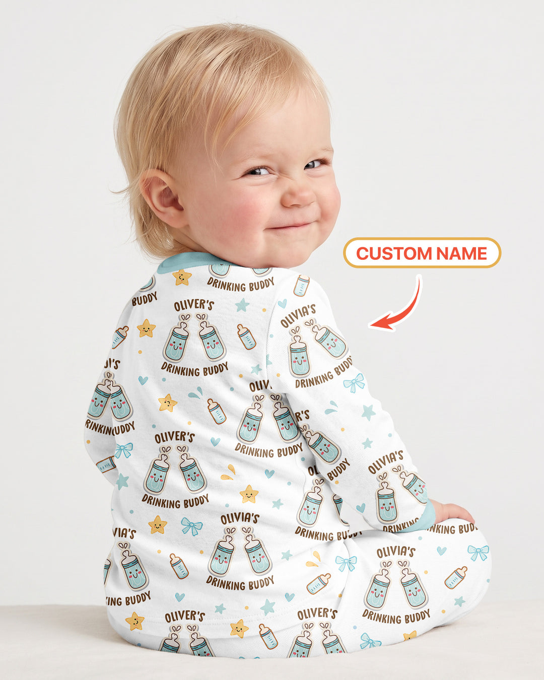 Custom Name Twin Drinking Buddies Bamboo Two Piece Long Sleeve Pajama Set