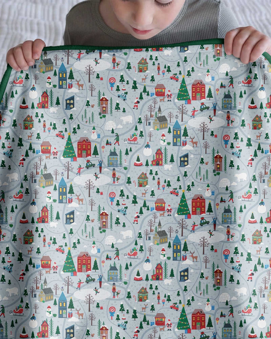Snowy Christmas Village Map Bamboo Blanket