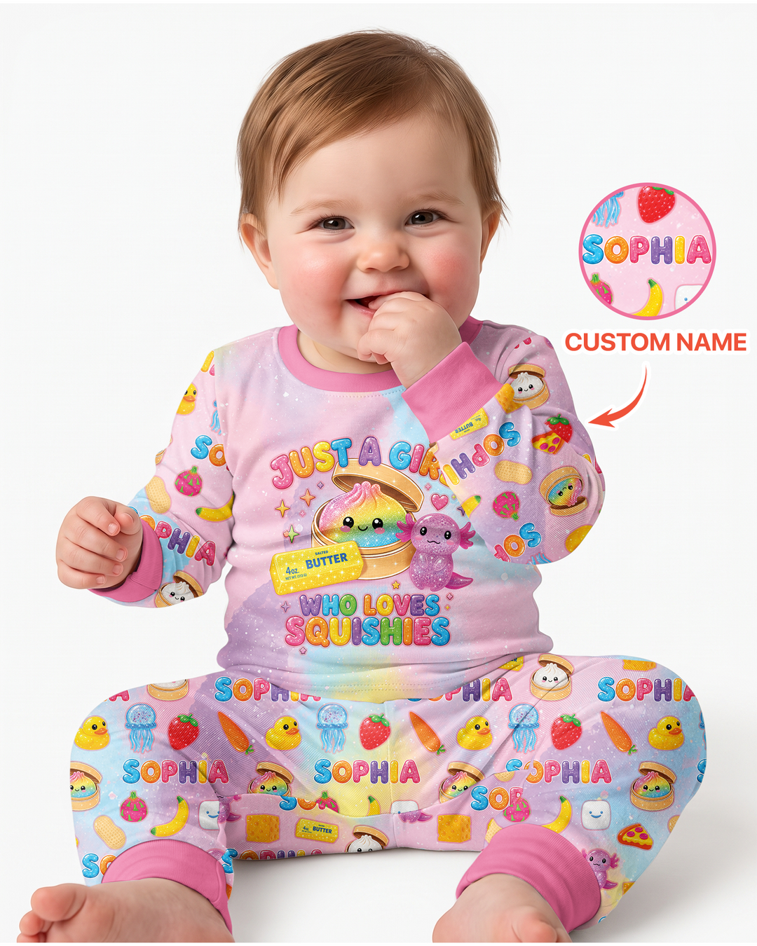 Just A Girl Who Loves Squishy Custom Name Bamboo Two Piece Long Sleeve Pajama Set