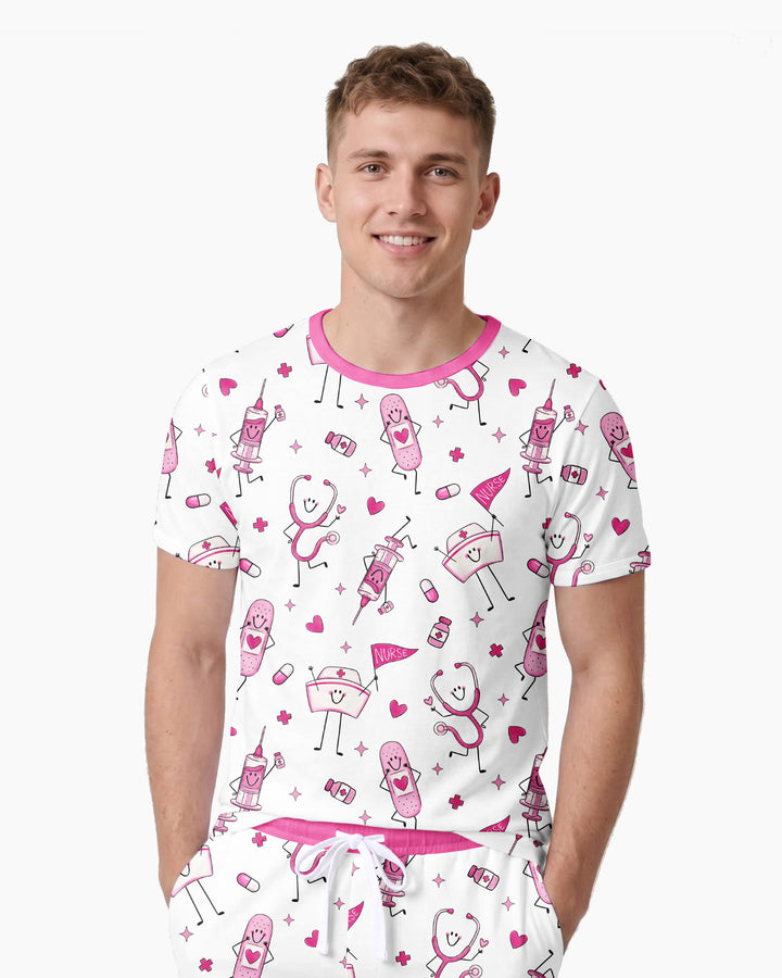 Cute Nurse Crew Bamboo Men Short Sleeve Short Pajama Set