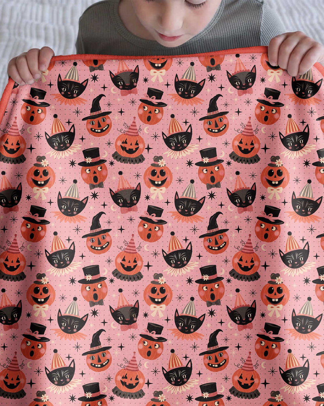 Retro Halloween Cats and Funny Pumpkins Bamboo Blanket