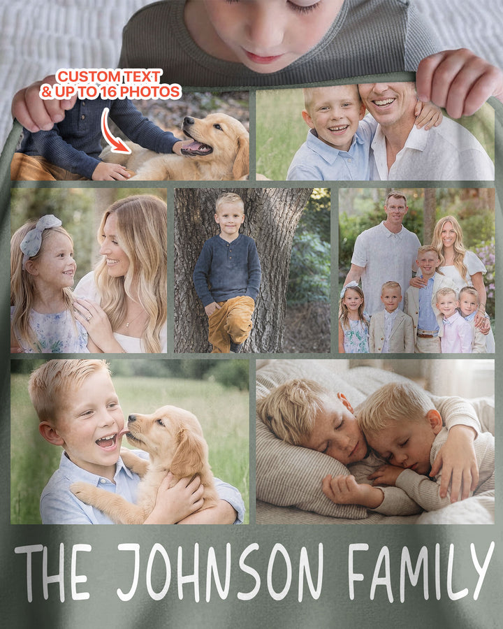 Custom Photo Collage Family Bamboo Blanket