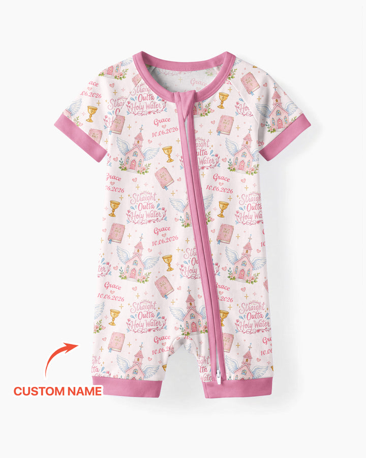 Custom Name Baptism Christening Straight Outta Holy Water Bamboo Shorty Zippy