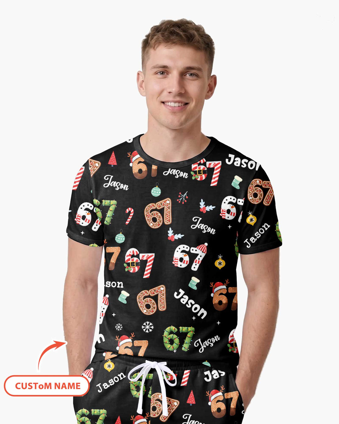 Custom '6 7' Six Seven Christmas Slang Meme Bamboo Men Short Sleeve Short Pajama Set