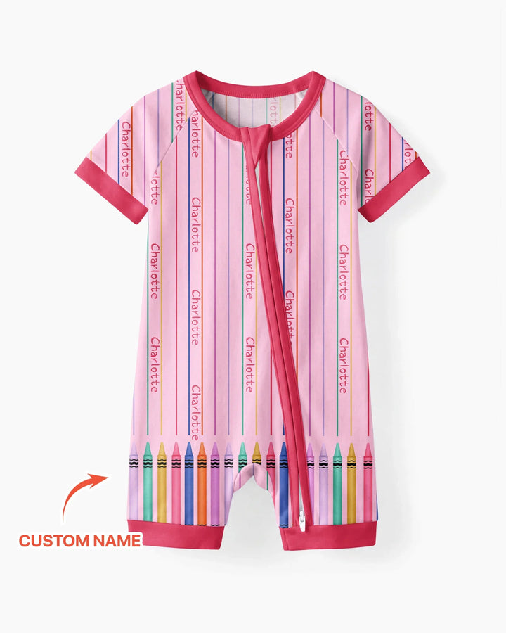 Custom Name Crayon Lines Bamboo Shorty Zippy