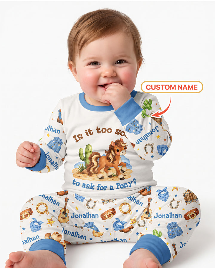 Is It Too Soon To Ask For A Pony Custom Name Bamboo Two Piece Long Sleeve Pajama Set
