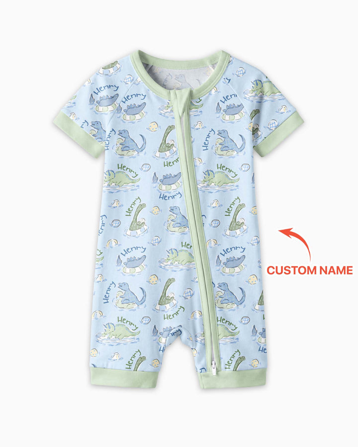 Dinos Swimming Custom Name Bamboo Shorty Zippy