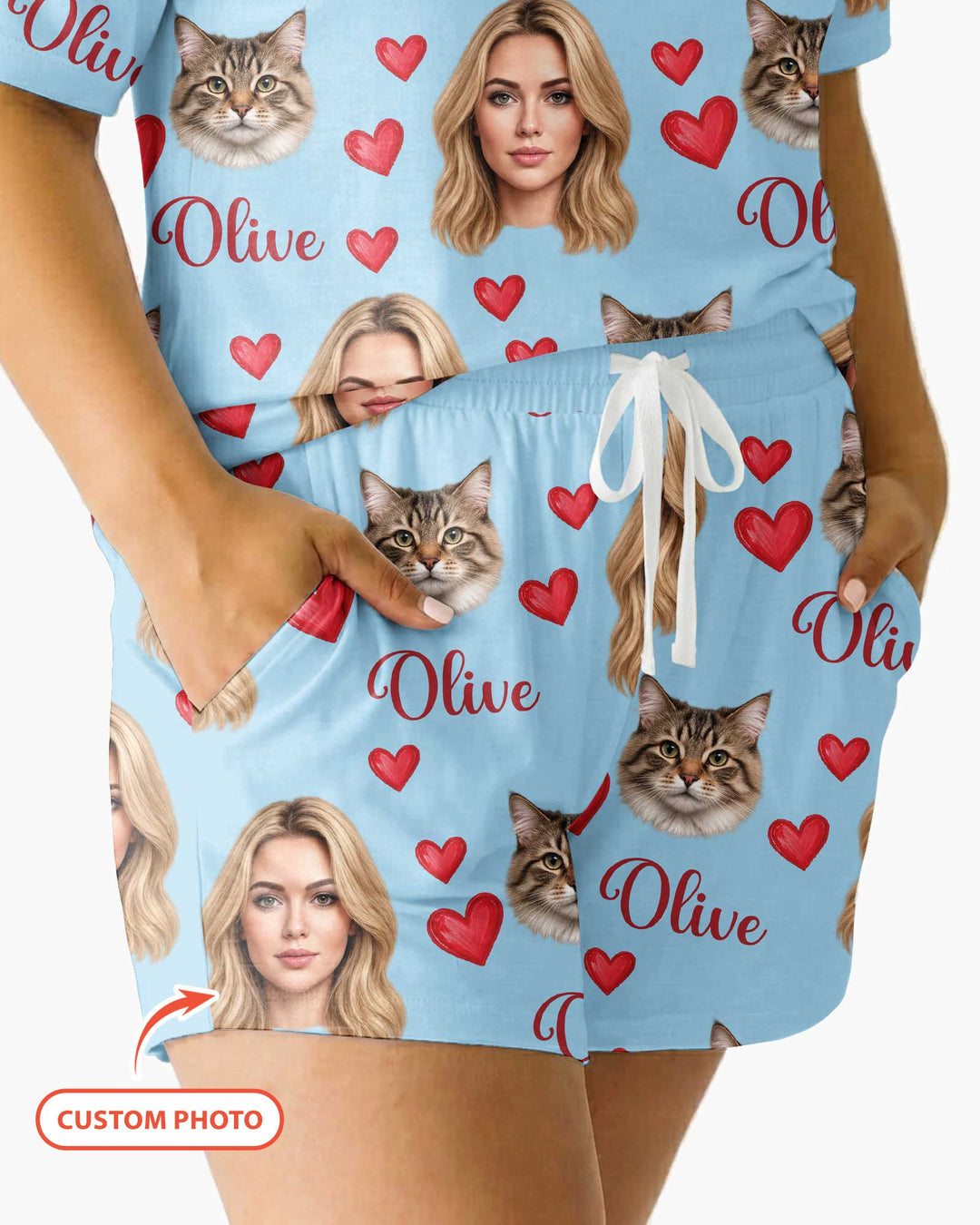 Custom Face Family Matching Bamboo Women Short Sleeve Short Pajama Set