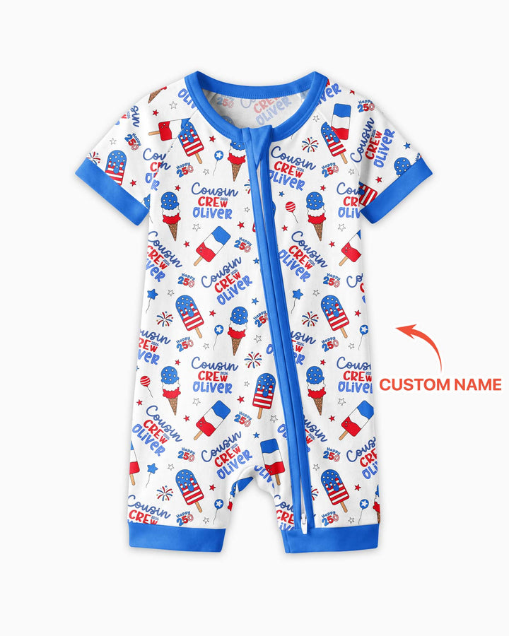 Custom Name 4th of July Cousin Crew Bamboo Shorty Zippy