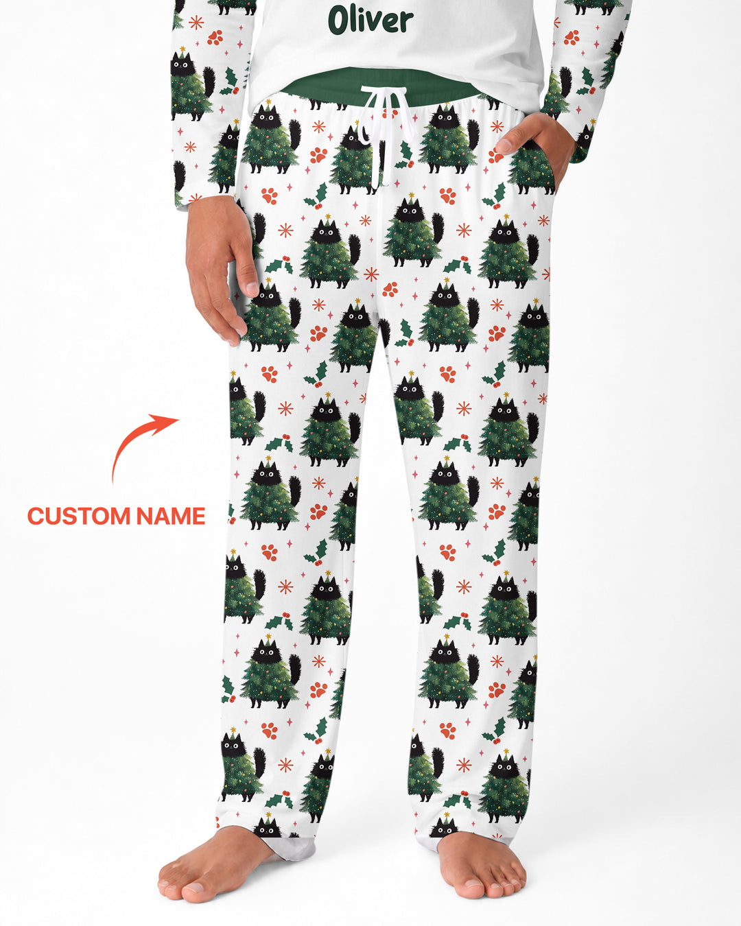 Custom Name Black Cat Christmas Bamboo Men's Pajama Set