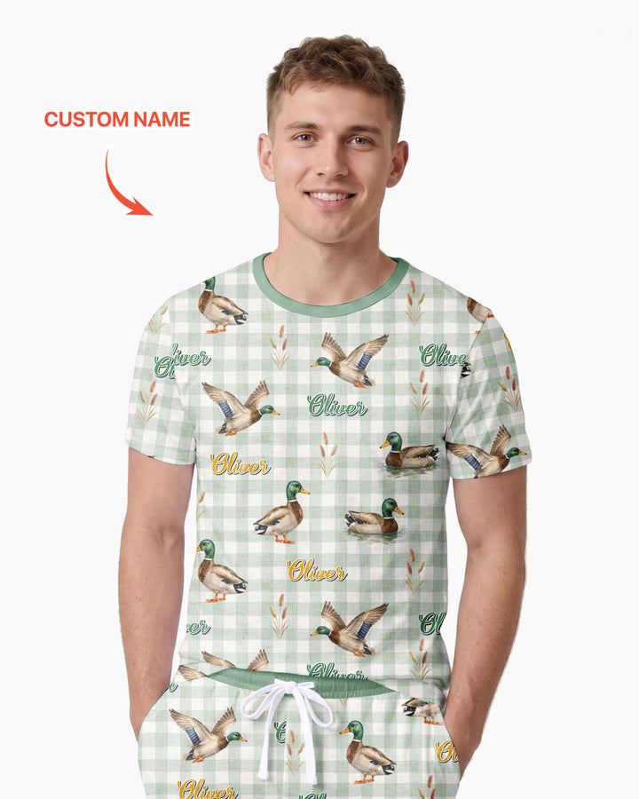 Mallard Duck Custom Name Bamboo Men Short Sleeve Short Pajama Set