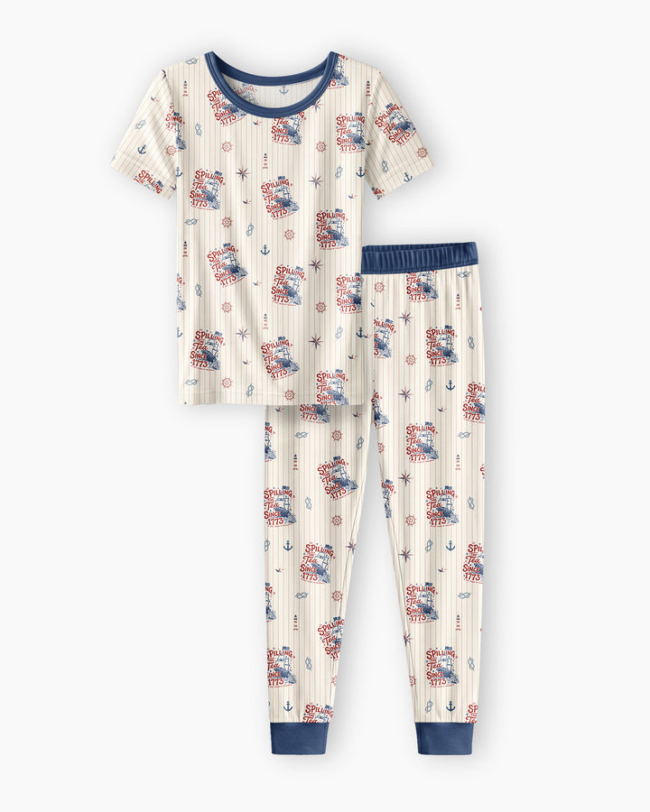 Spilling The Tea Since 1773 Family Matching Bamboo Two Piece Short Sleeve Pajama Set