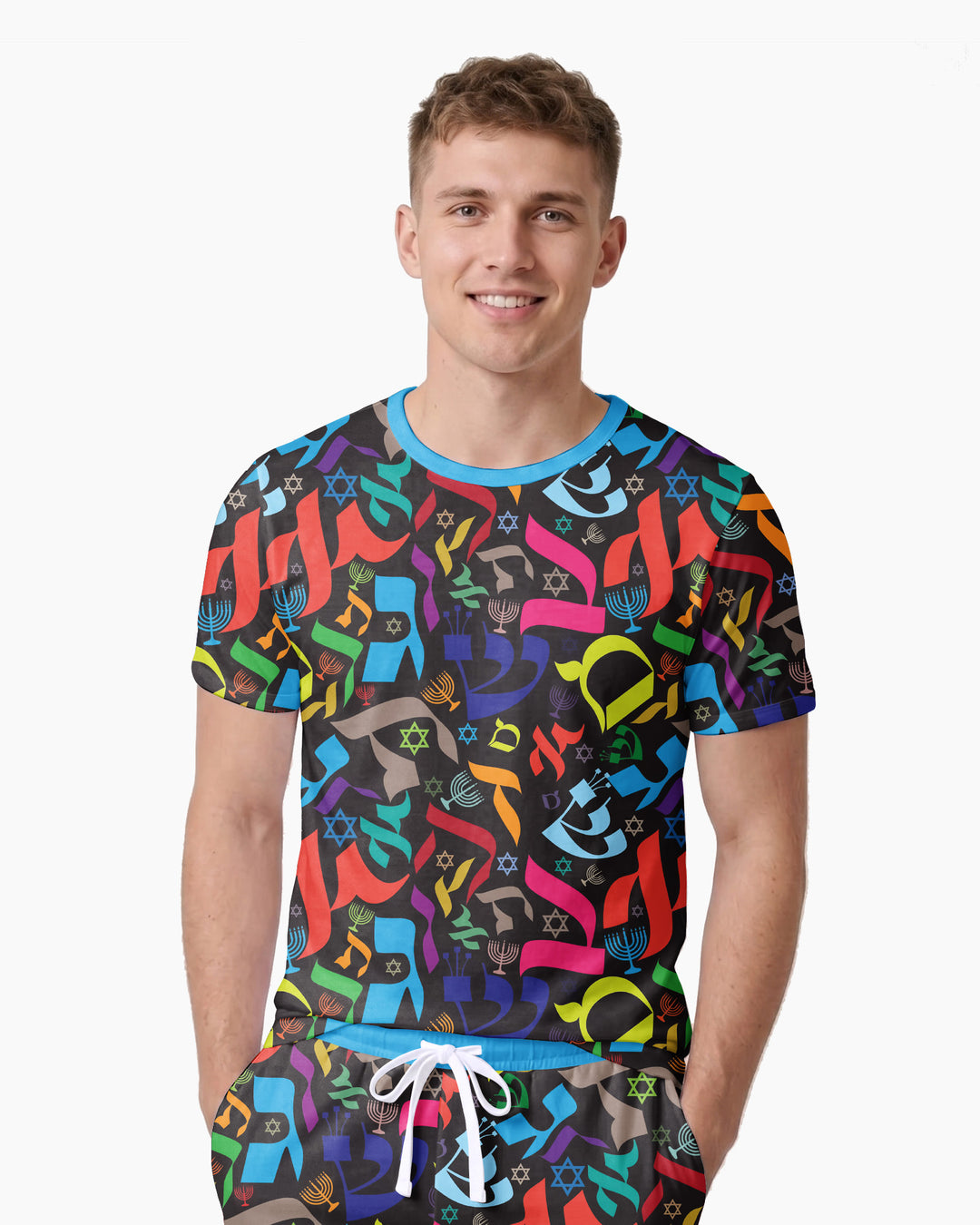Hebrew Harmony Family Matching Bamboo Men Short Sleeve Short Pajama Set