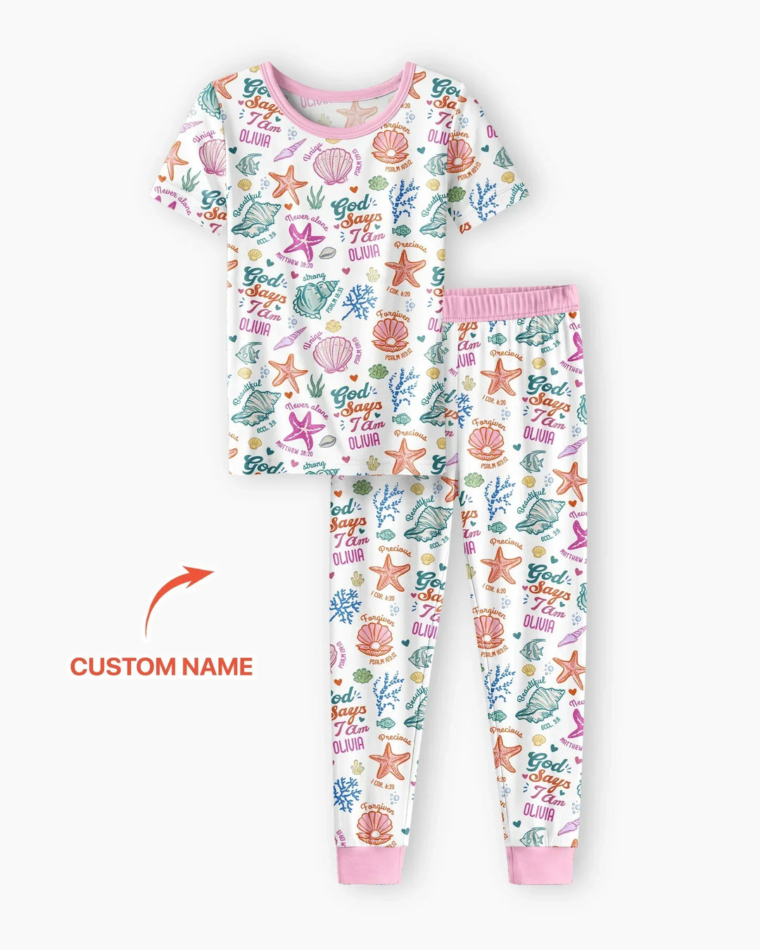 Coastal God Says I Am Custom Name Bamboo Two Piece Short Sleeve Pajama Set