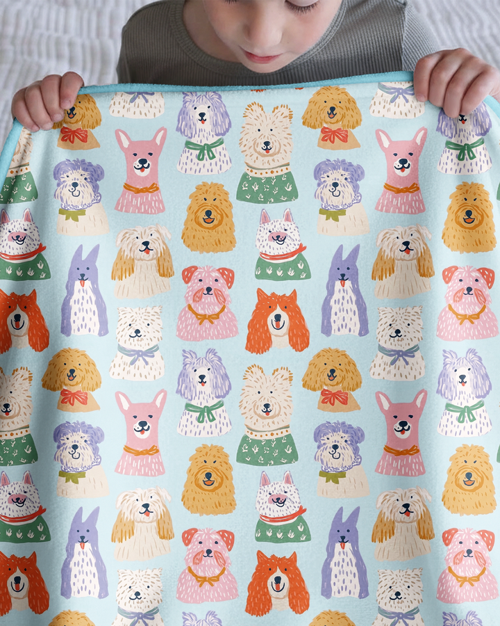 Whimsical Puppy Parade Family Matching Bamboo Blanket