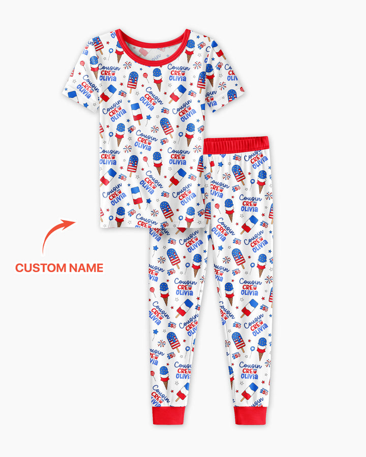 Custom Name 4th of July Cousin Crew Bamboo Two Piece Short Sleeve Pajama Set