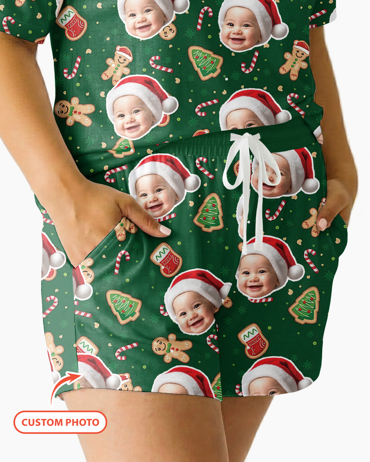 Custom Photo Funny Family Bamboo Women Short Sleeve Short Pajama Set