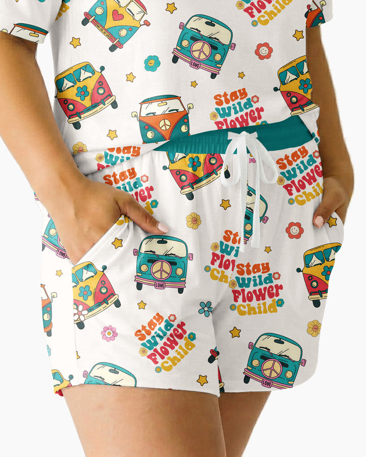 Stay Wild Flower Child Bamboo Women Short Sleeve Short Pajama Set