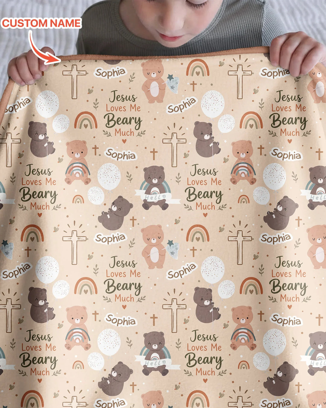 Custom Name Jesus Loves Me Beary Much Bamboo Blanket