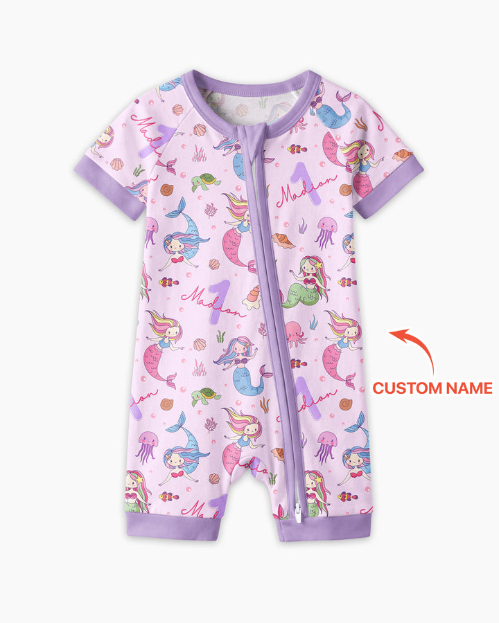 Custom Name Birthday Mermaid Bamboo Shorty Zippy