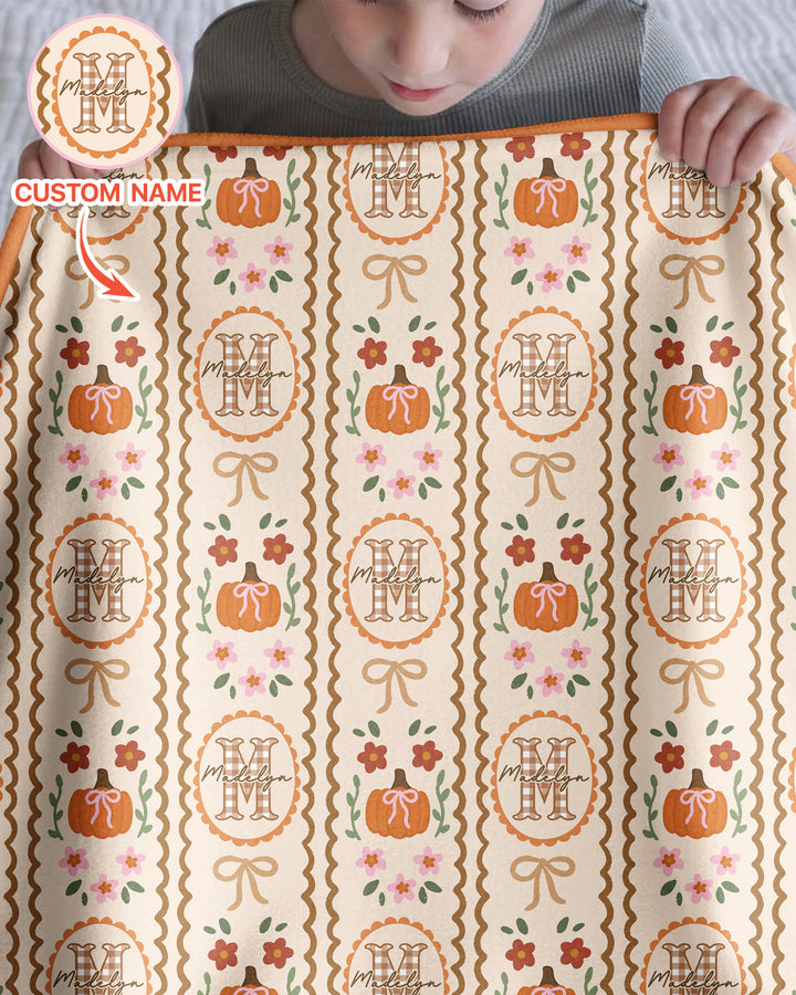 Custom Name Pumpkin Cottage Bamboo Blanket