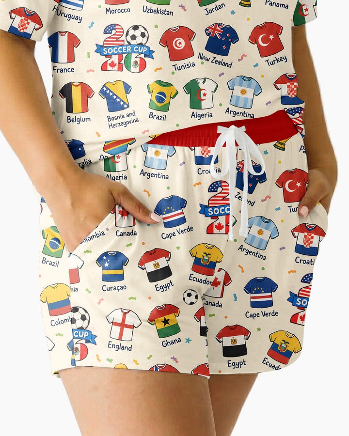 2026 Soccer World Jersey Flag Family Matching Bamboo Women Short Sleeve Short Pajama Set (Copy)