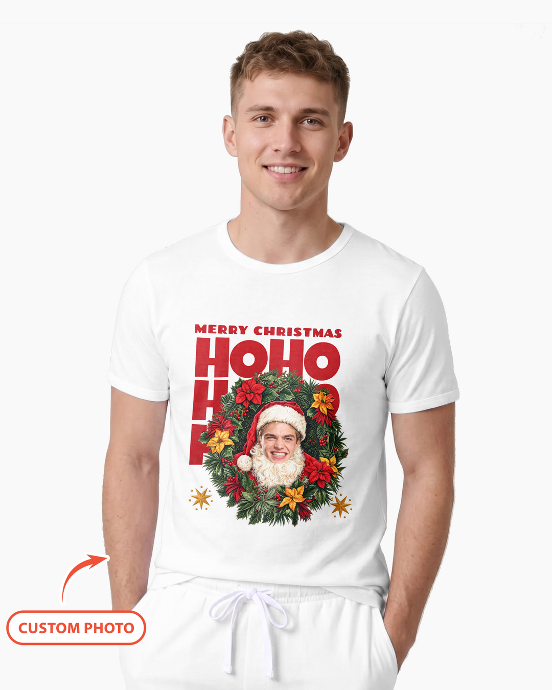 Personalized Photo Christmas Santa Bamboo Men Short Sleeve Short Pajama Set