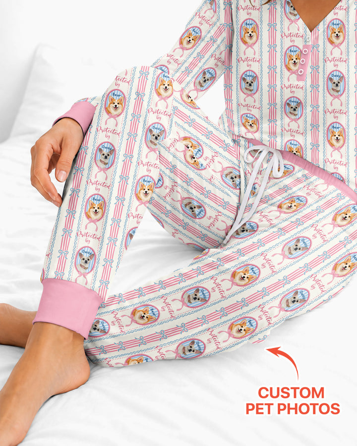 Custom Coquette Pet Photo Little Protector Bamboo Women Pajama Set