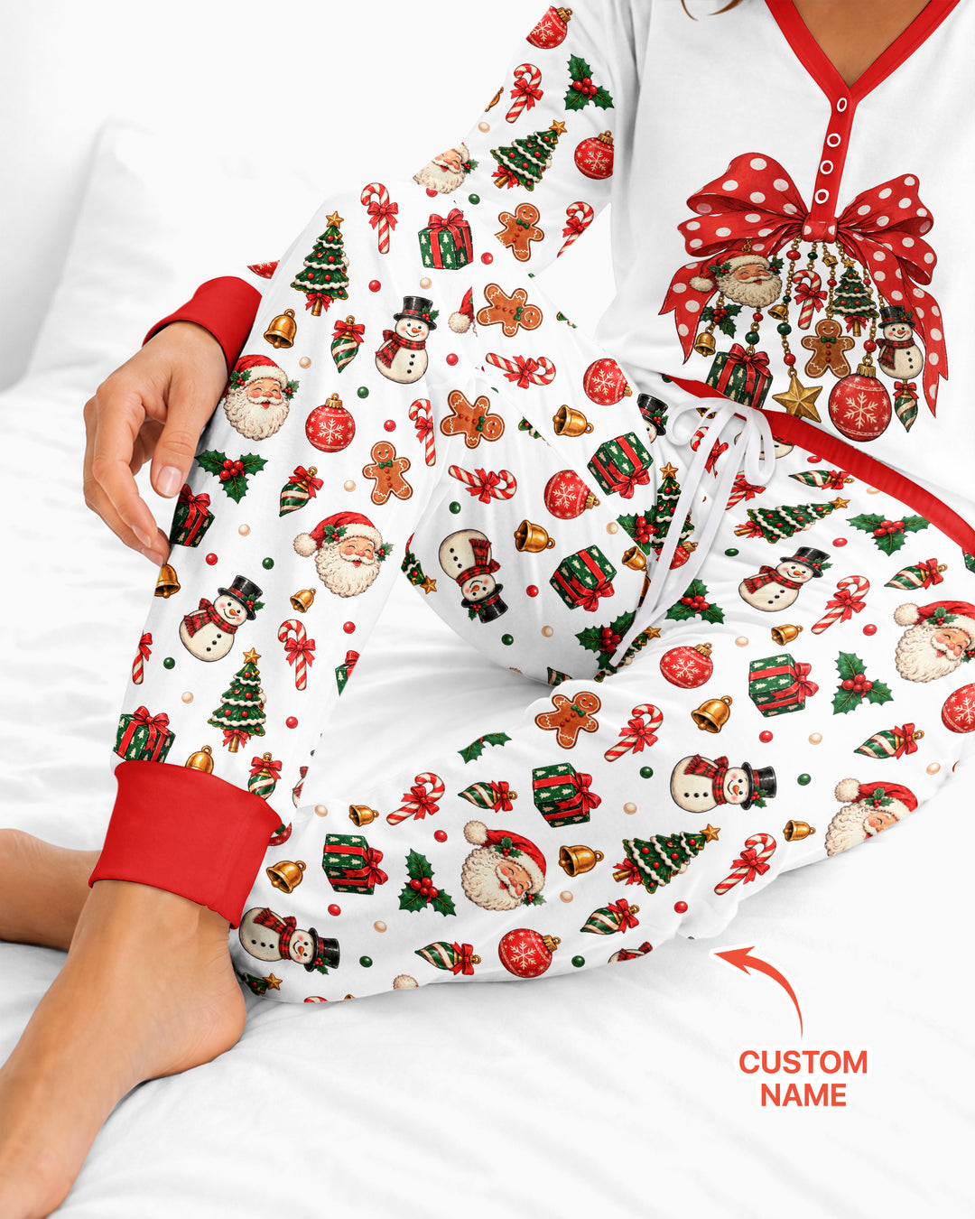 Custom Name Christmas The Bow Bamboo Women Pajama Set