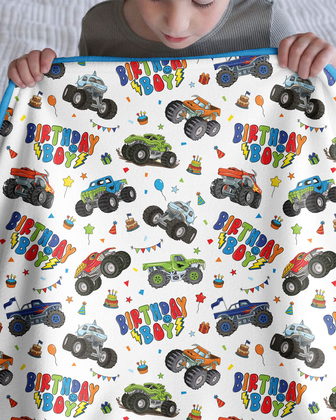Monster Truck Birthday Boy Bamboo Blanket