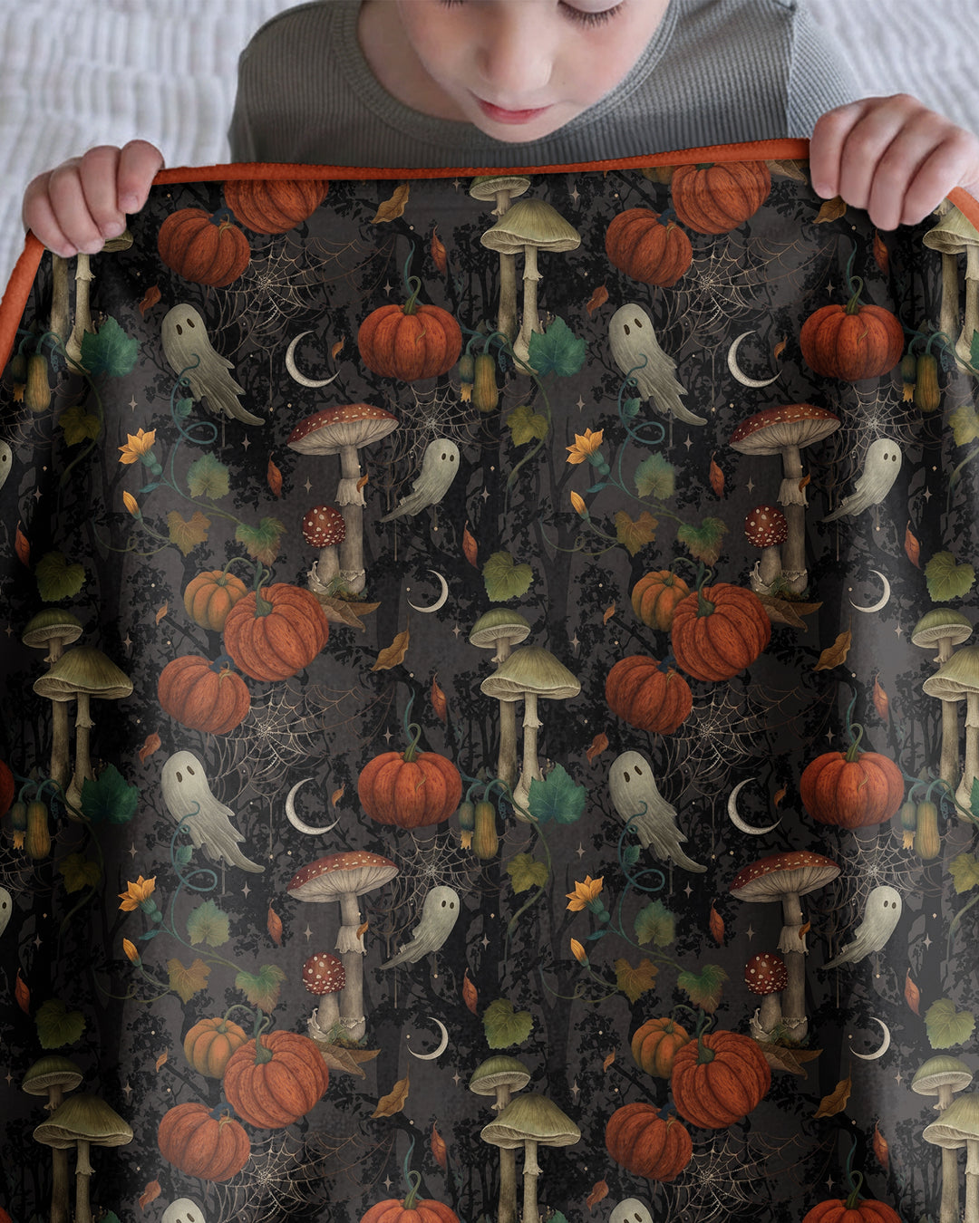 Spooky Cute Ghost Pumpkin Mushroom Halloween Bamboo Blanket