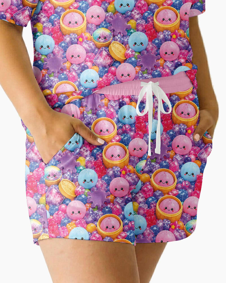Rainbow Glitter Dumplings Bamboo Women Short Sleeve Short Pajama Set