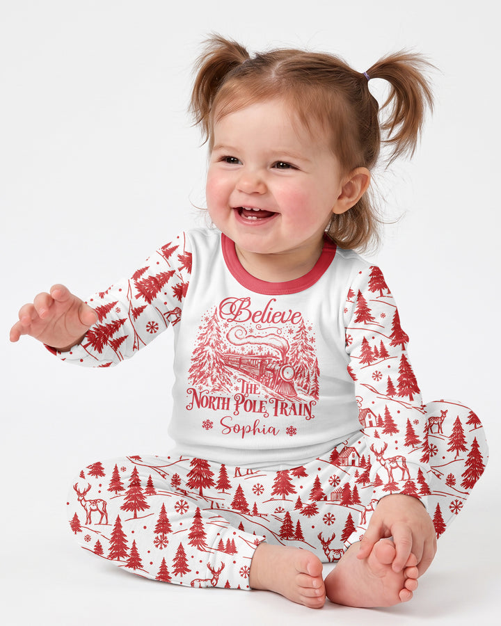 Custom Name North Pole Train Bamboo Two Piece Long Sleeve Pajama Set