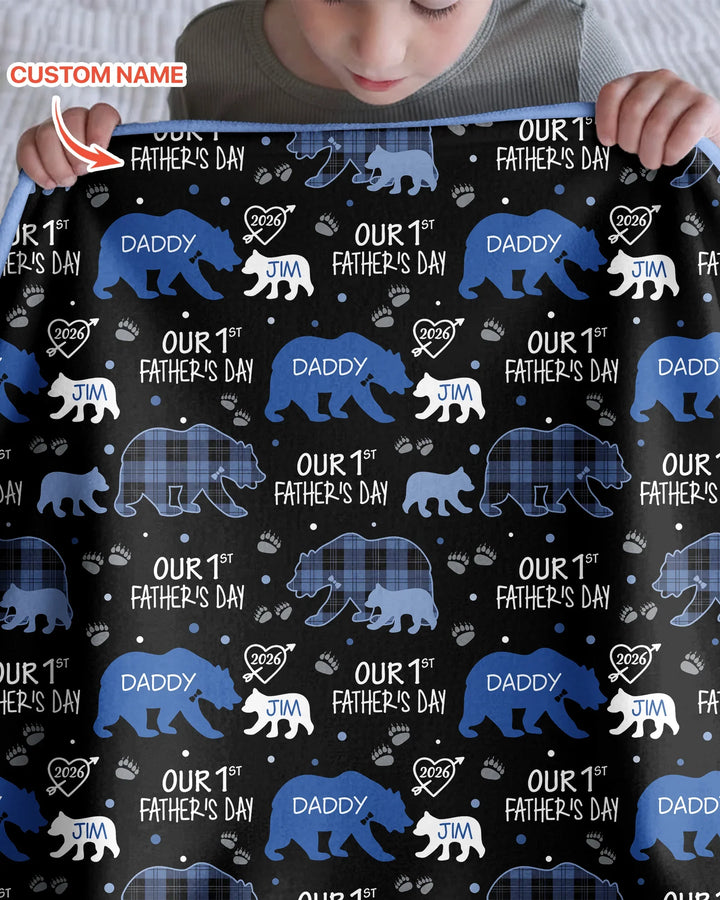 Our 1st Father's Day Daddy Bear & Me Matching Bamboo Blanket