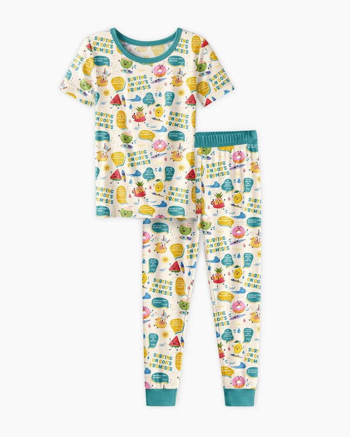 Summer Fruits Surfing On God's Promises Bamboo Two Piece Short Sleeve Pajama Set