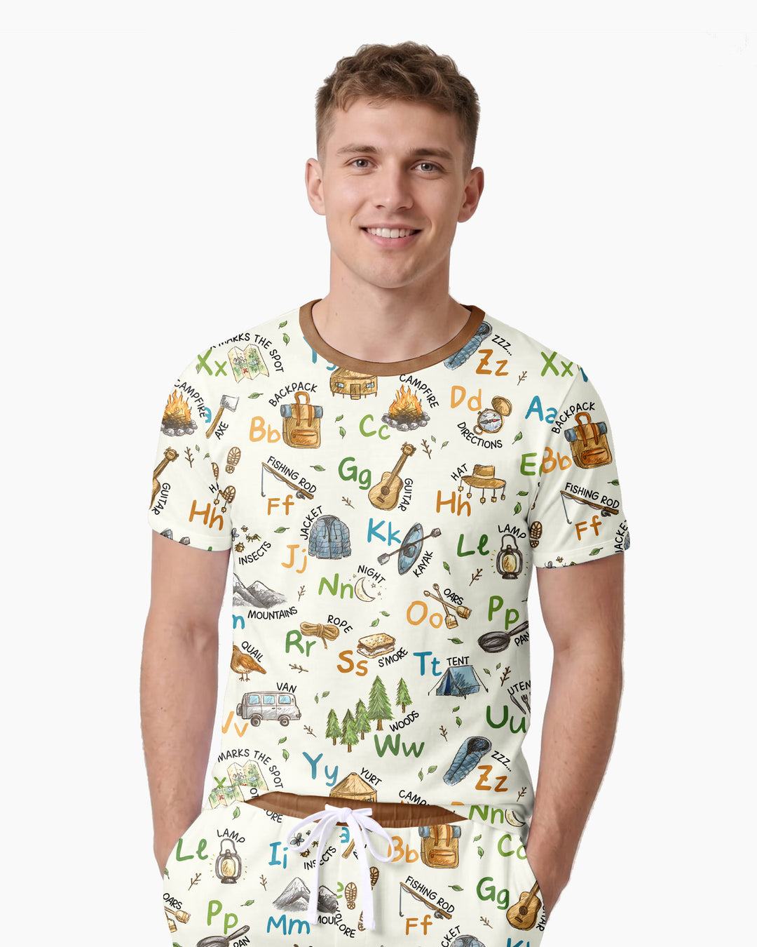 Adventure Alphabet ABCs Summer Camp Bamboo Men Short Sleeve Short Pajama Set