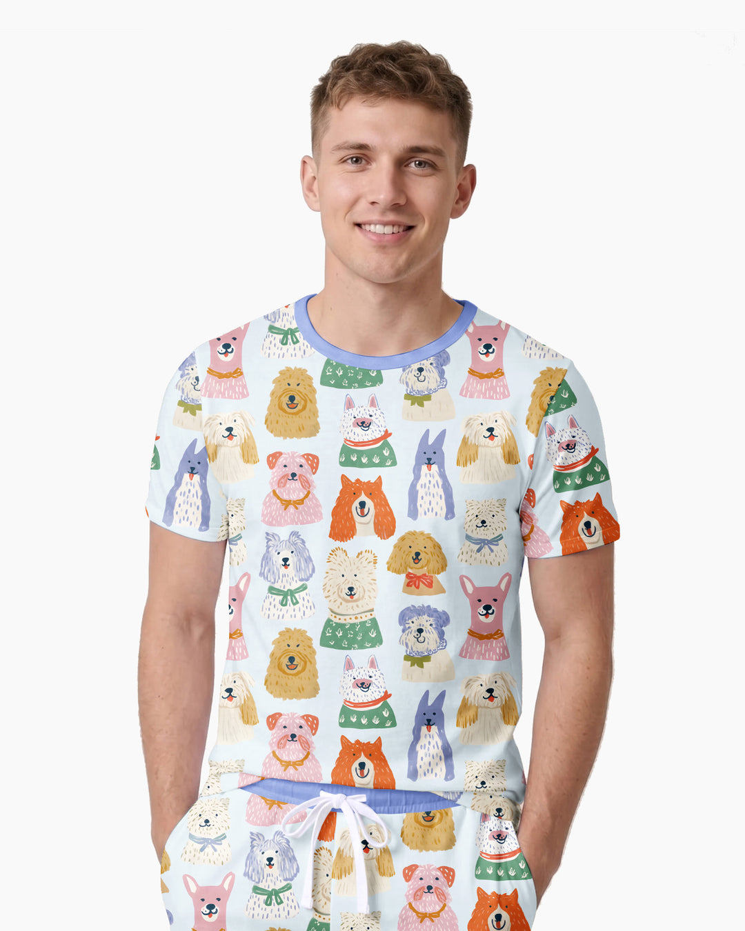Puppy Portrait Bamboo Men Short Sleeve Short Pajama Set