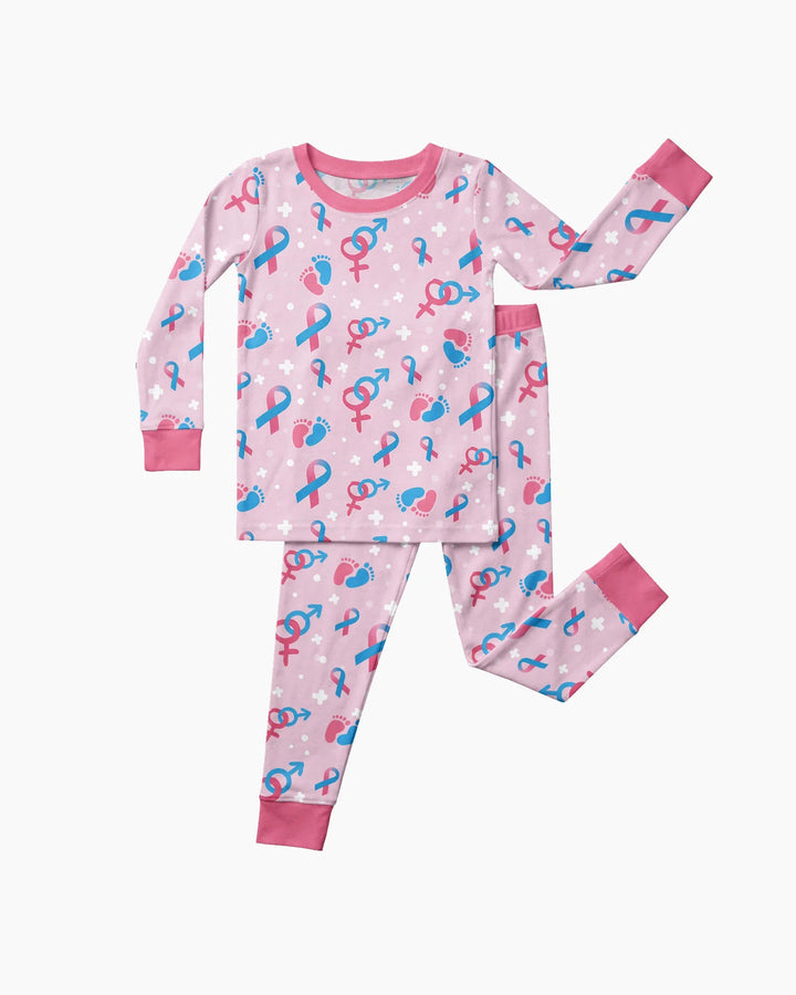 Infertility Awareness Blue and Pink Bamboo Two Piece Long Sleeve Pajama Set