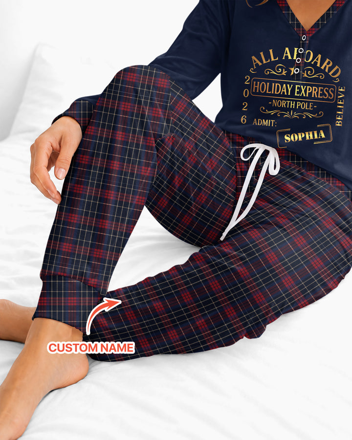 Custom Name North Pole Plaid Bamboo Women Pajama Set