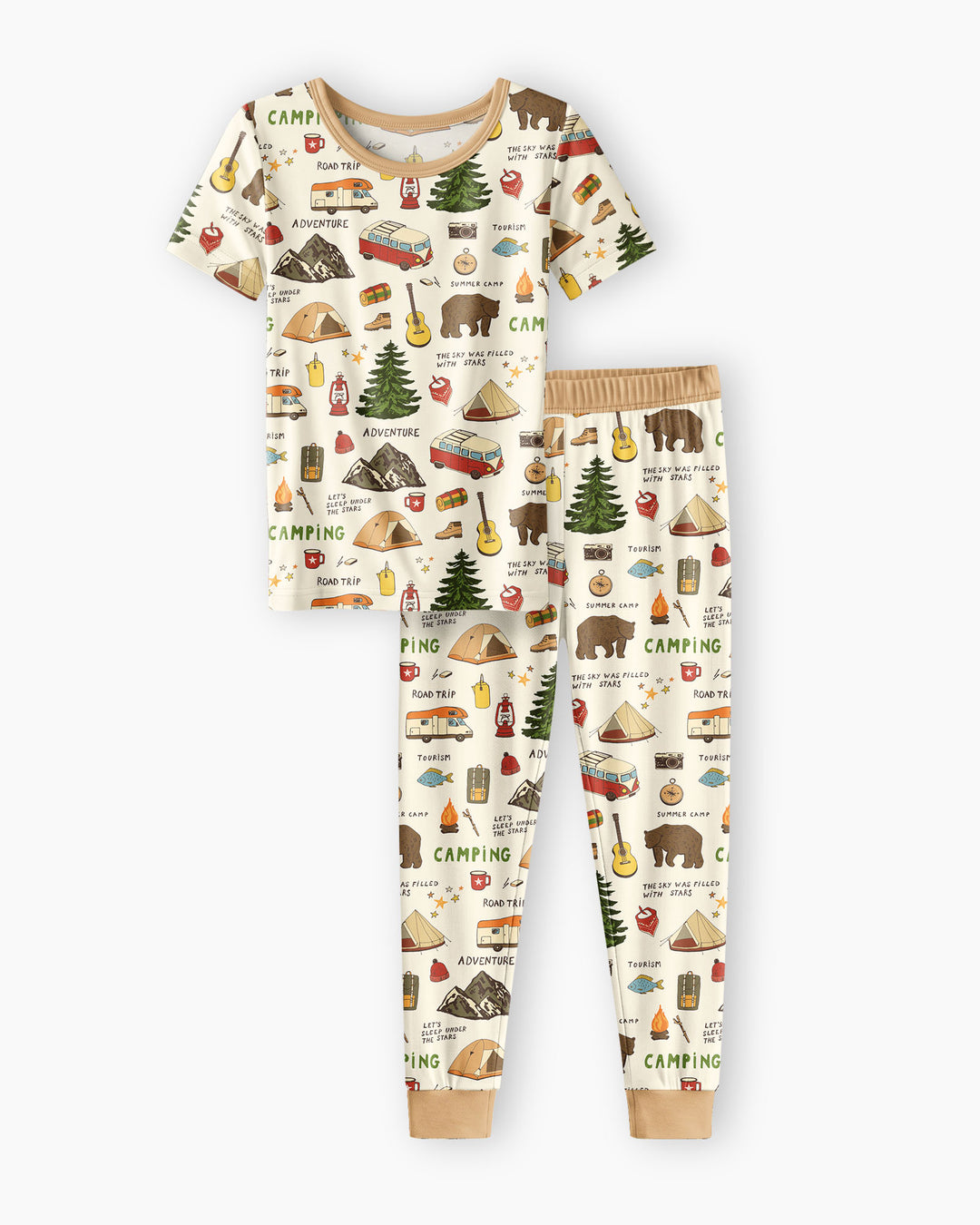 Outdoor Camping Adventure Family Matching Bamboo Two Piece Short Sleeve Pajama Set