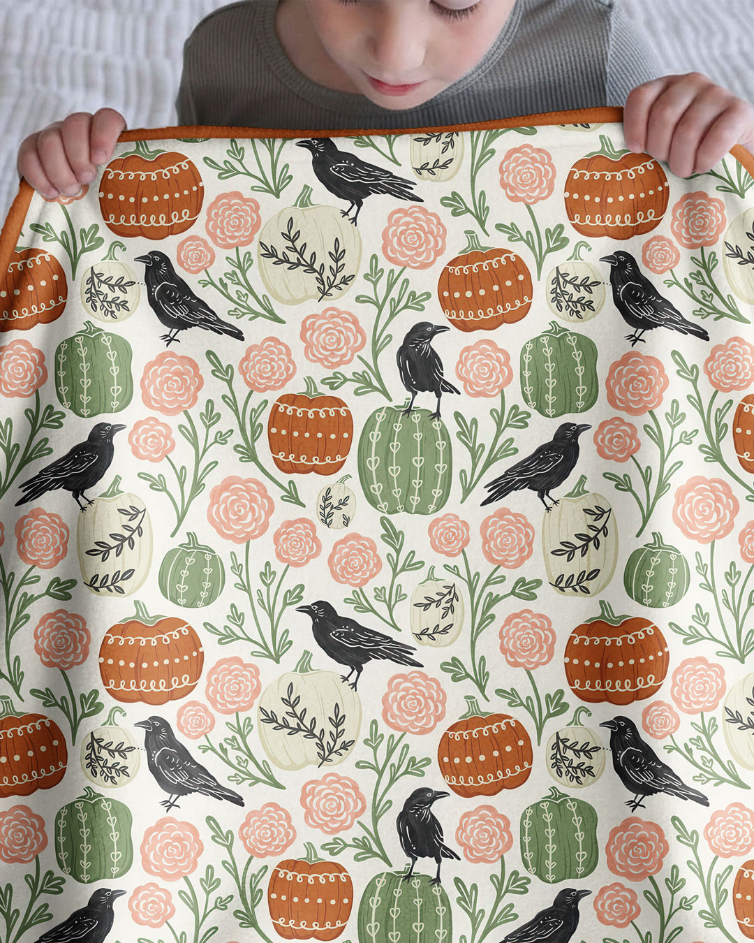Country Crows with Mums and Pumpkins Bamboo Blanket