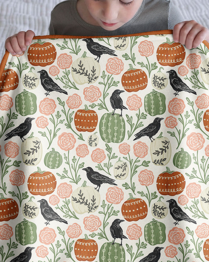 Country Crows with Mums and Pumpkins Bamboo Blanket