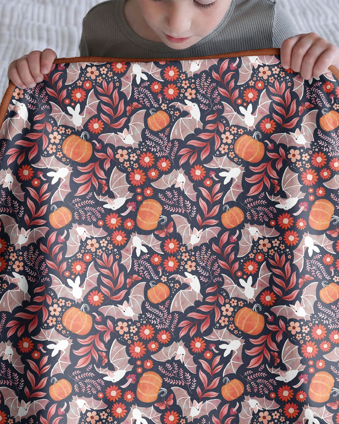 Bat Pumpkin Floral Halloween Bamboo Blanket