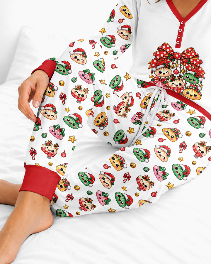 Custom Name Christmas Dumpling The Bow Bamboo Women Pajama Set