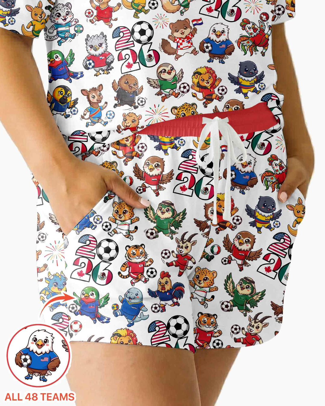 Kawaii Animals Soccer Tour 2026 Family Matching Bamboo Women Short Sleeve Short Pajama Set