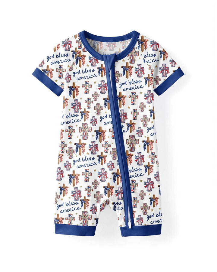 God Bless America Family Matching Bamboo Shorty Zippy