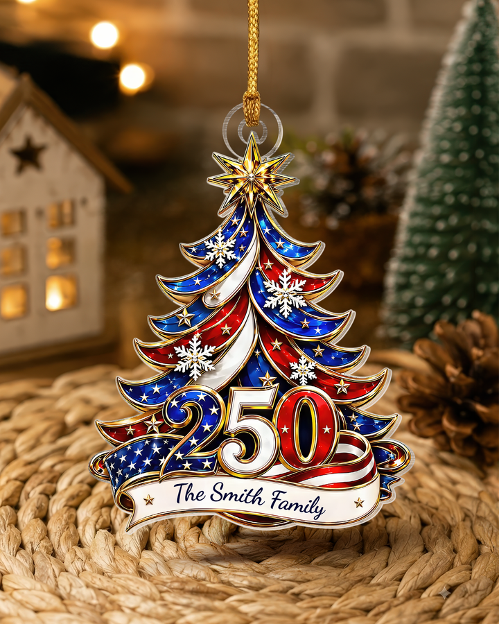 Patriotic Christmas Tree 250 Acrylic Ornament